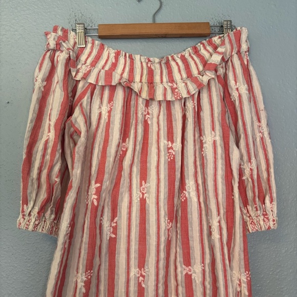 Misa Los Angeles Pink White Off the Shoulder Embroidered Mini Dress Medium Boho - Picture 4 of 12